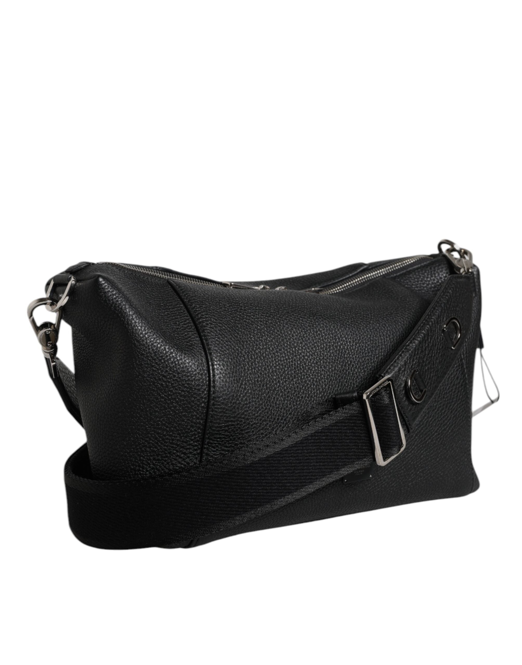 Dolce &amp; Gabbana Black Leather Logo Plaque Shoulder Crossbody Bag