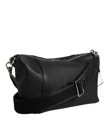 Dolce &amp; Gabbana Black Leather Logo Plaque Shoulder Crossbody Bag