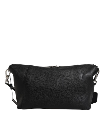 Dolce &amp; Gabbana Black Leather Logo Plaque Shoulder Crossbody Bag