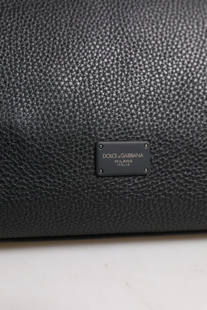 Dolce &amp; Gabbana Black Leather Logo Plaque Shoulder Crossbody Bag