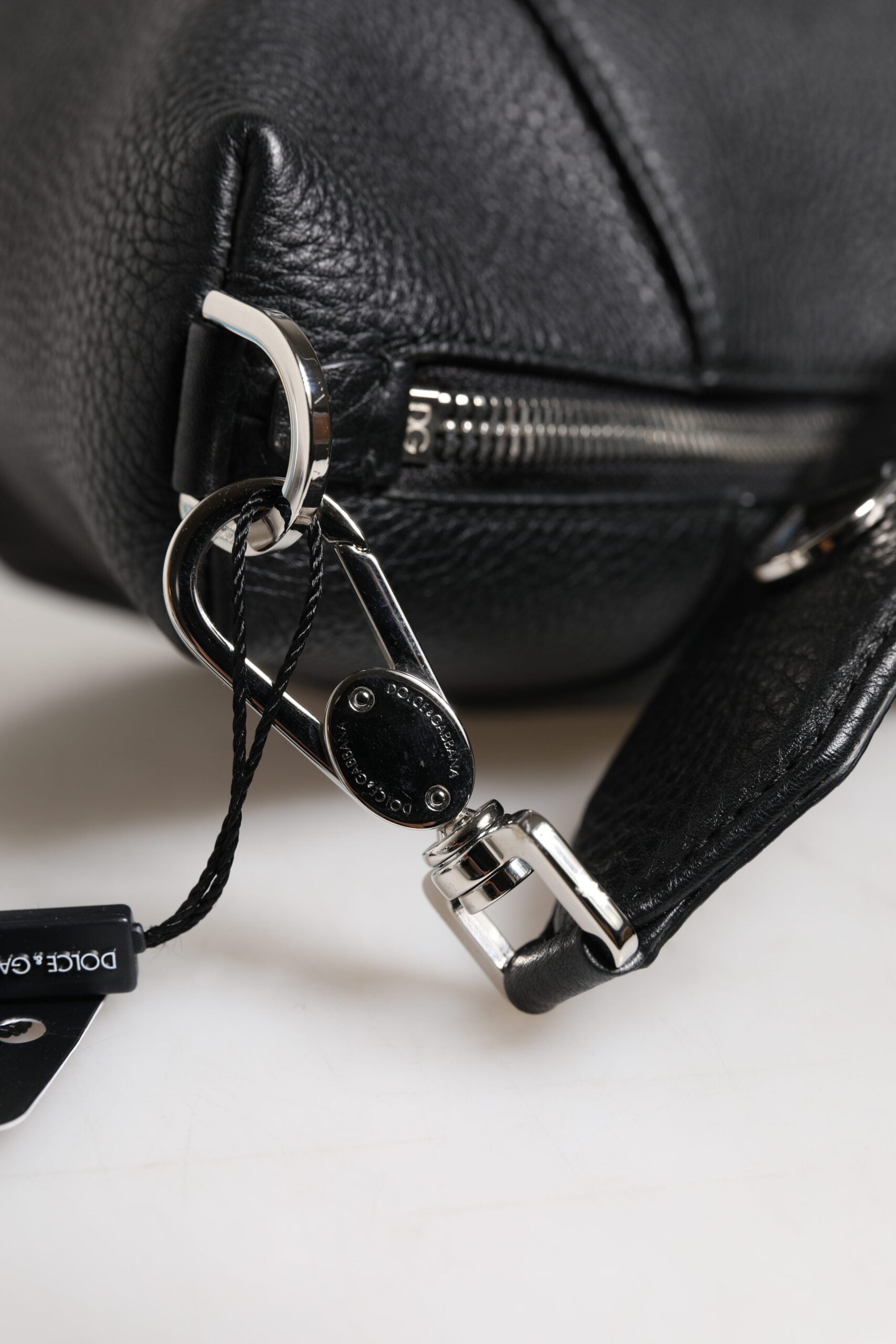 Dolce &amp; Gabbana Black Leather Logo Plaque Shoulder Crossbody Bag