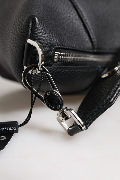 Dolce &amp; Gabbana Black Leather Logo Plaque Shoulder Crossbody Bag