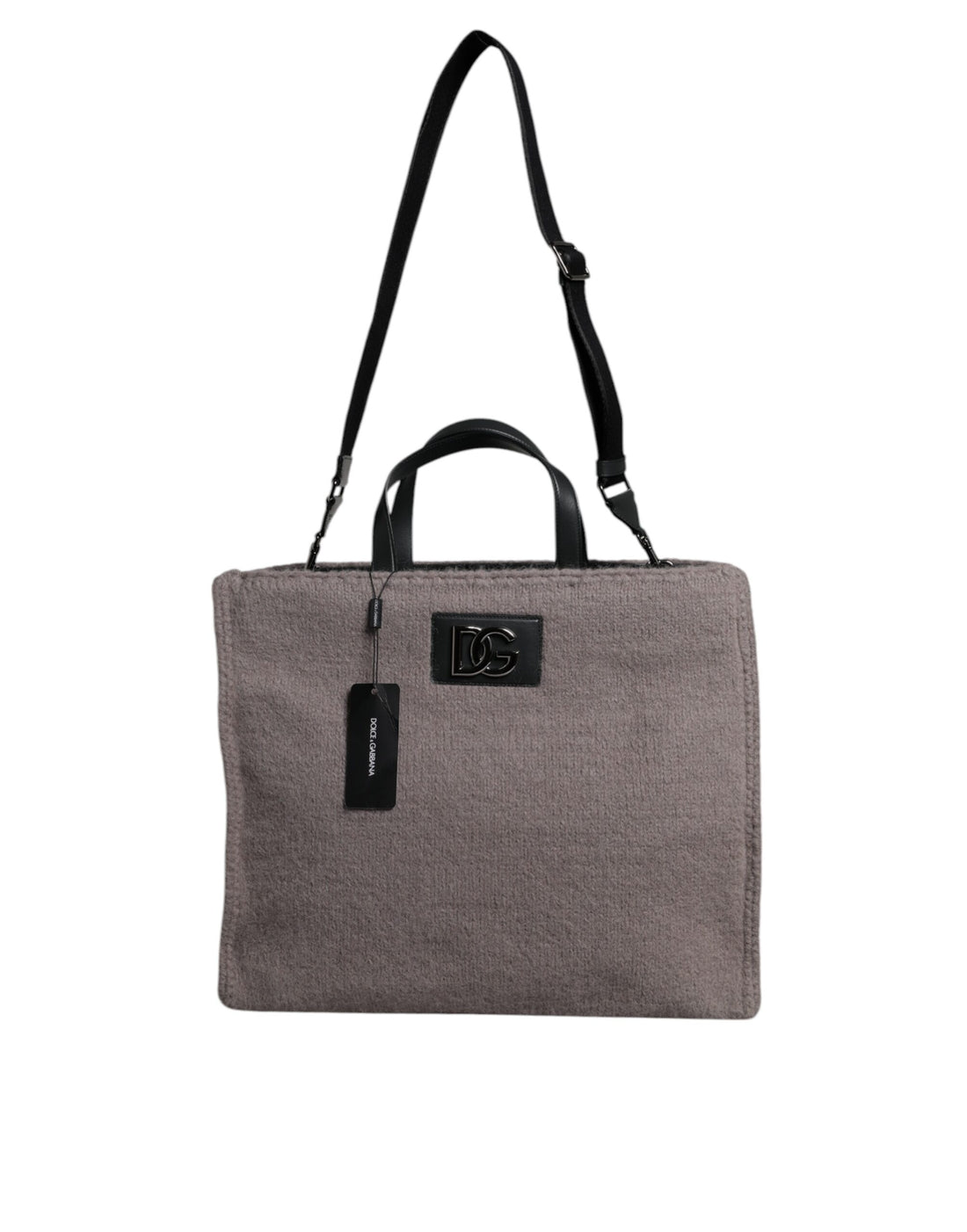 Dolce &amp; Gabbana Grey Alpaca Wool Logo Plaque Tote Shoulder Bag
