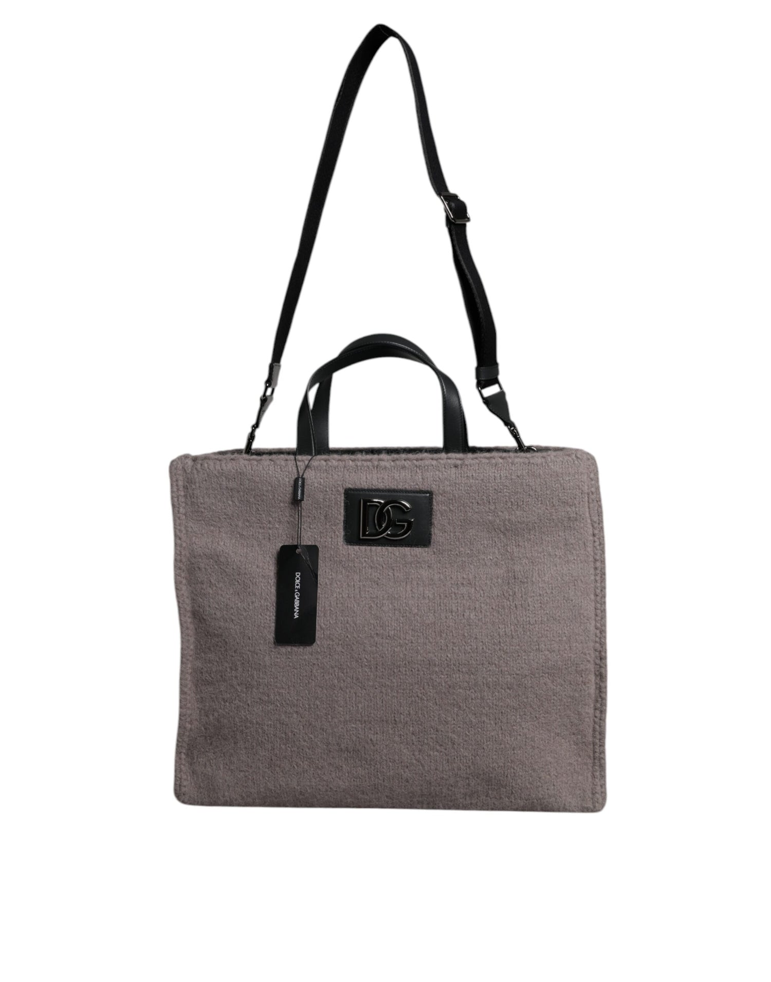 Dolce &amp;amp; Gabbana Grå Alpackaull Toteväska med Logotypplakett