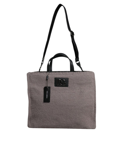 Dolce &amp;amp; Gabbana Grå Alpackaull Toteväska med Logotypplakett