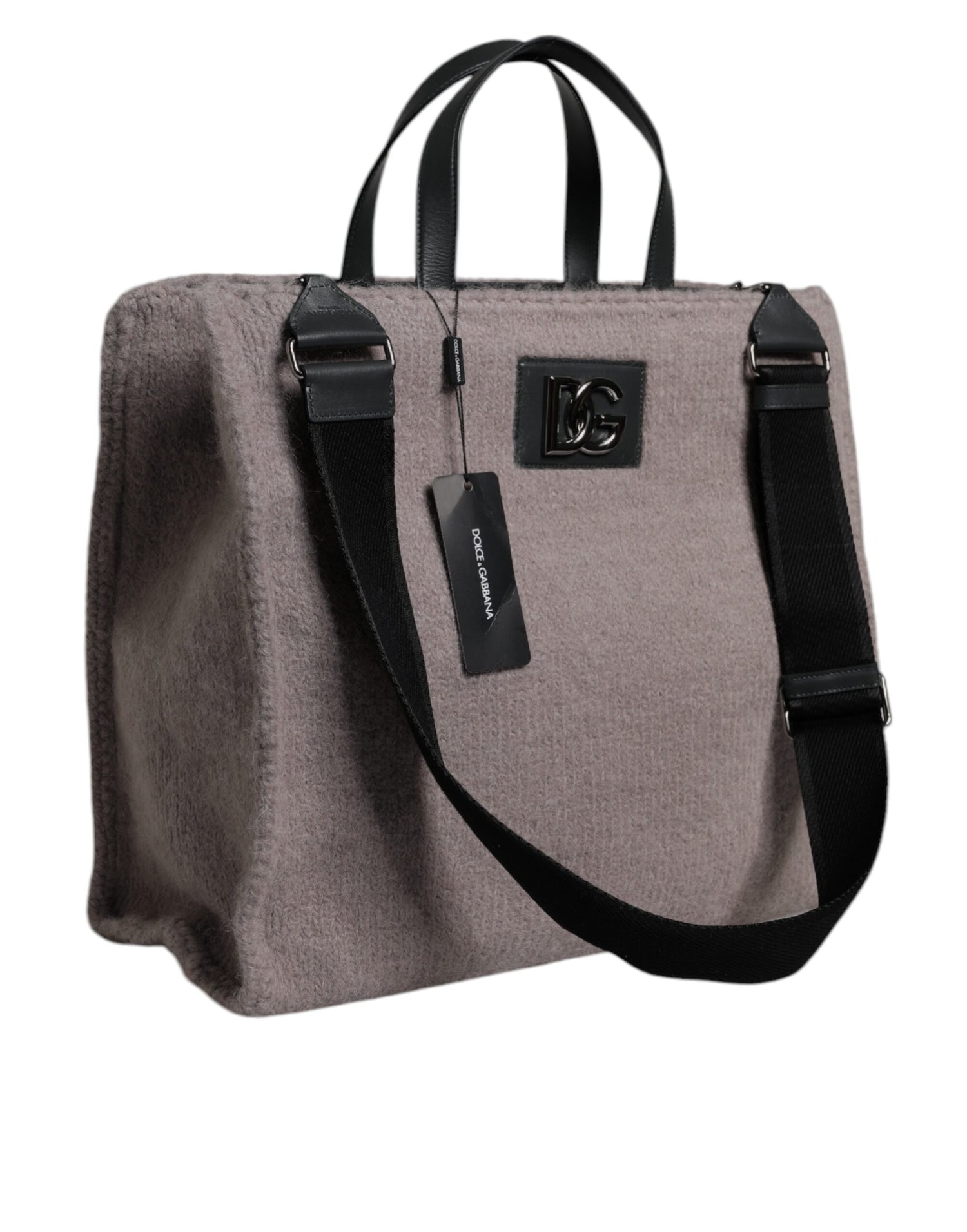 Dolce &amp;amp; Gabbana Grå Alpackaull Toteväska med Logotypplakett
