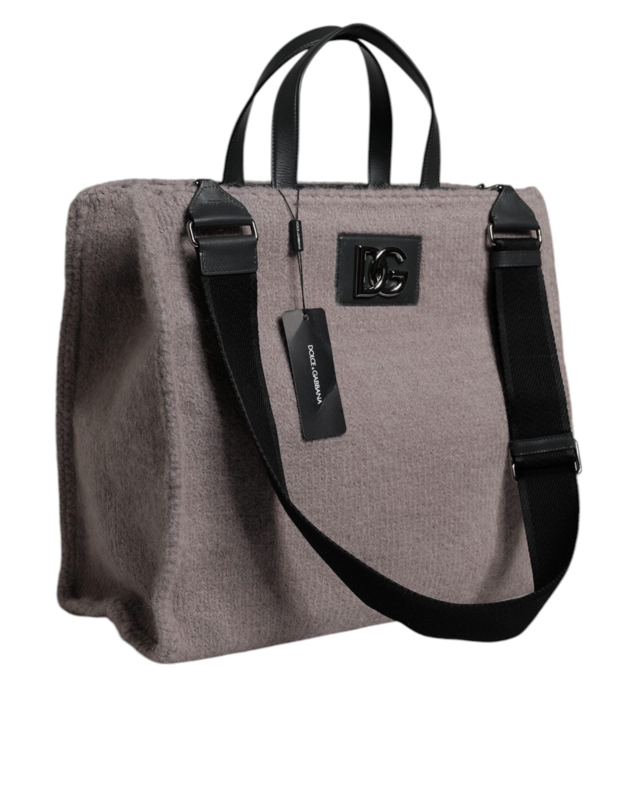 Dolce &amp;amp; Gabbana Grå Alpackaull Toteväska med Logotypplakett