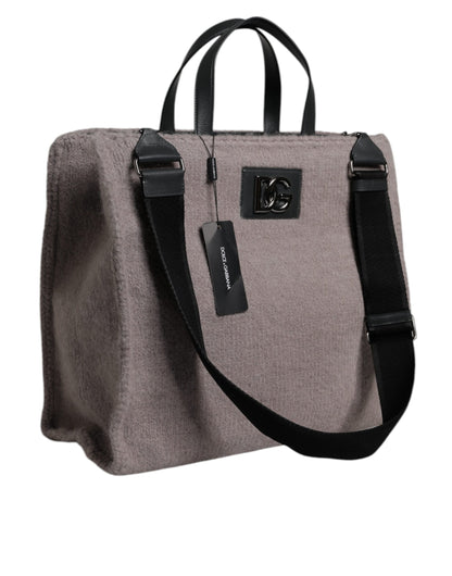 Dolce &amp;amp; Gabbana Grå Alpackaull Toteväska med Logotypplakett