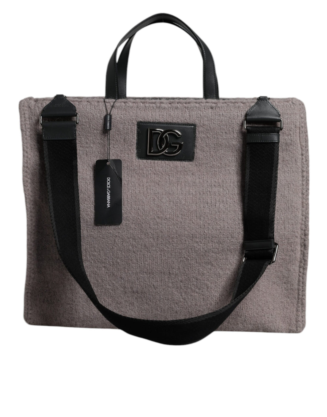 Dolce &amp; Gabbana Grey Alpaca Wool Logo Plaque Tote Shoulder Bag