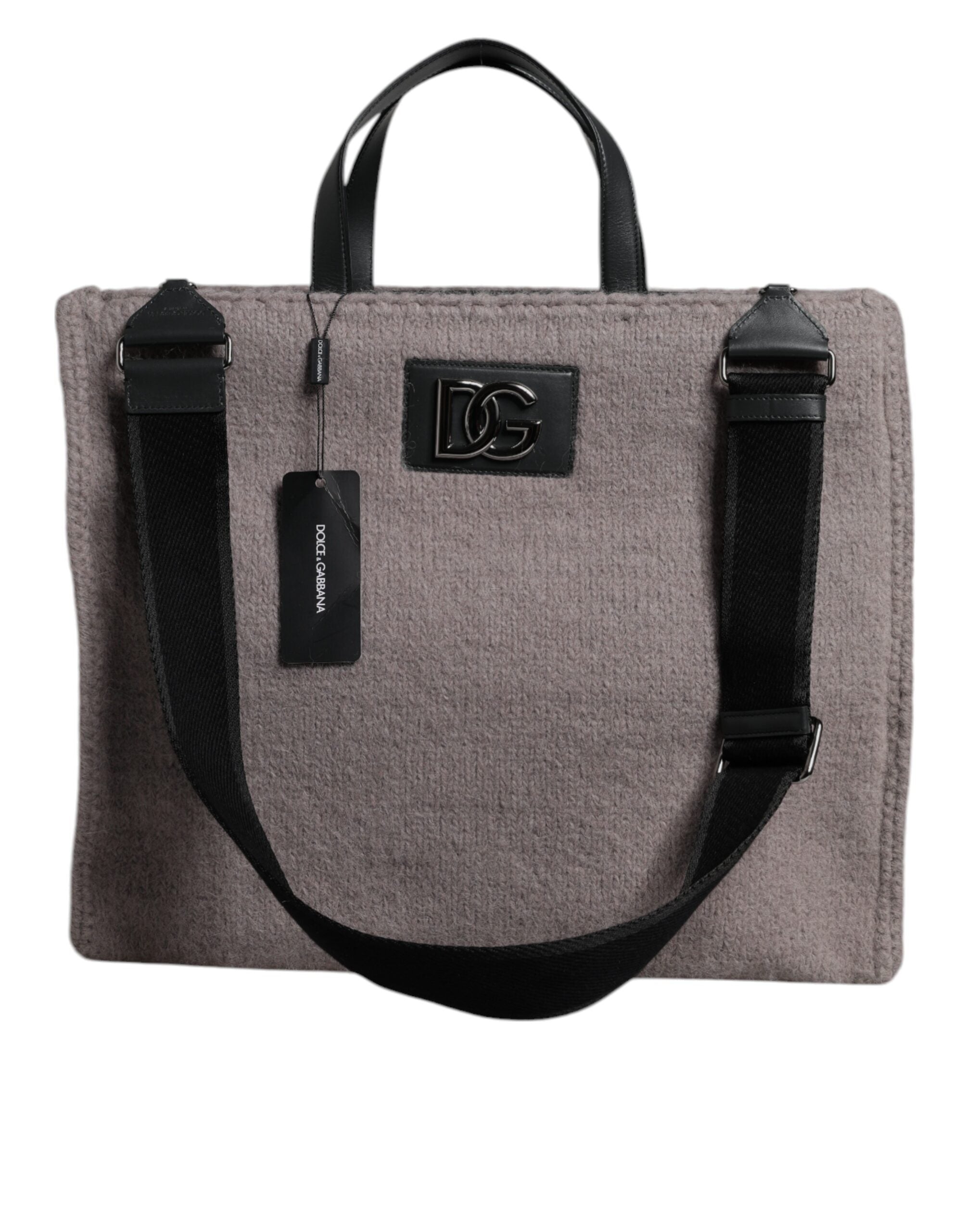 Dolce &amp;amp; Gabbana Grå Alpackaull Toteväska med Logotypplakett