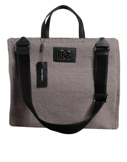 Dolce &amp;amp; Gabbana Grå Alpackaull Toteväska med Logotypplakett
