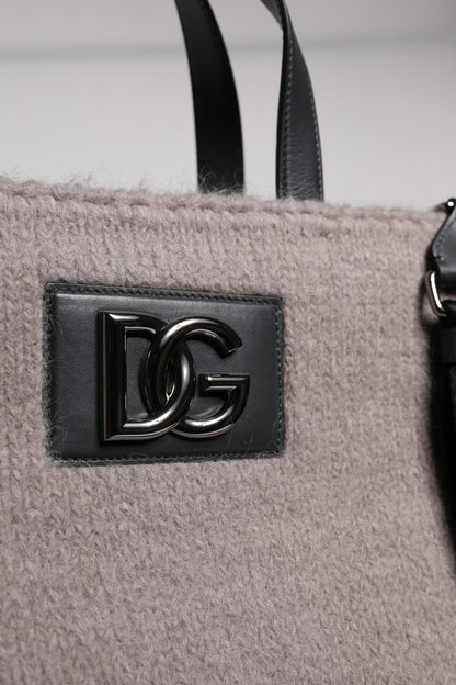 Dolce &amp;amp; Gabbana Grå Alpackaull Toteväska med Logotypplakett