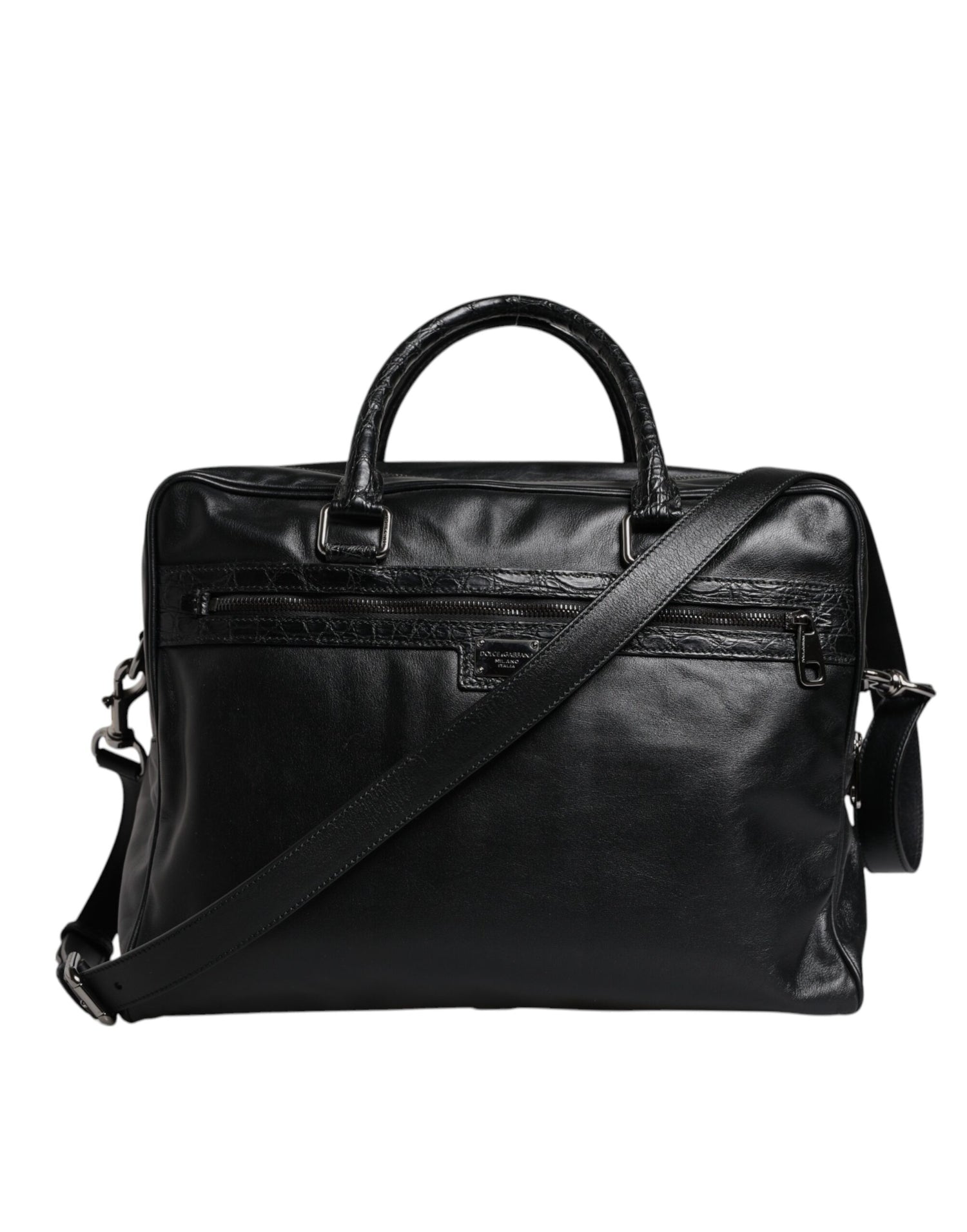 Dolce &amp; Gabbana Black Leather Messenger Shoulder Strap Bag
