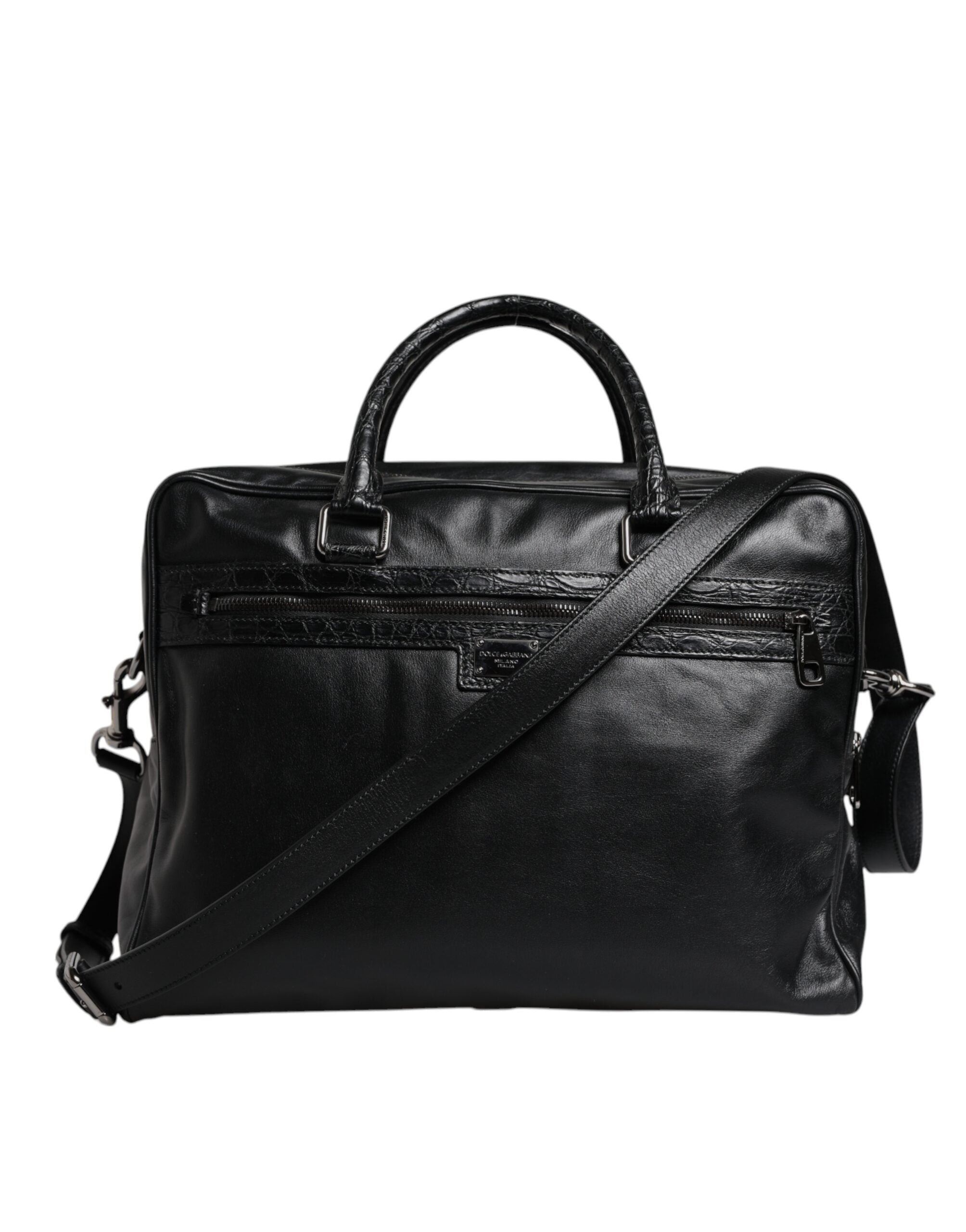 Dolce &amp; Gabbana Black Leather Messenger Shoulder Strap Bag