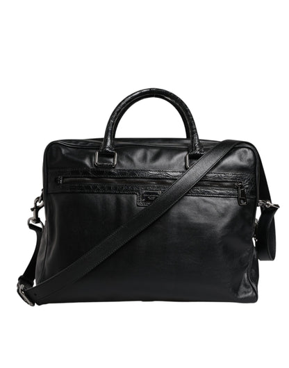 Dolce &amp; Gabbana Black Leather Messenger Shoulder Strap Bag