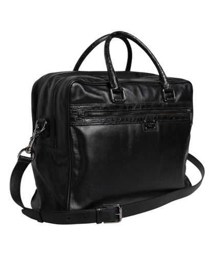 Dolce &amp; Gabbana Black Leather Messenger Shoulder Strap Bag