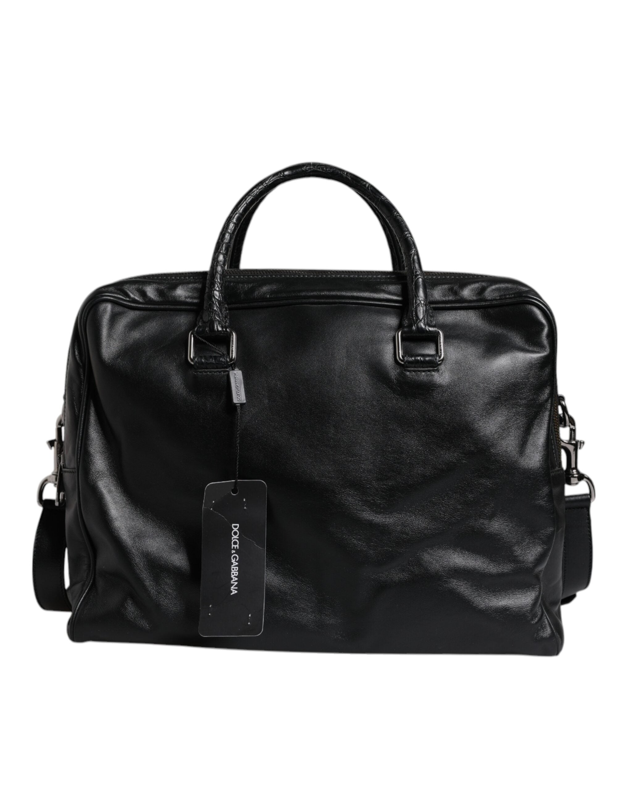 Dolce &amp; Gabbana Black Leather Messenger Shoulder Strap Bag