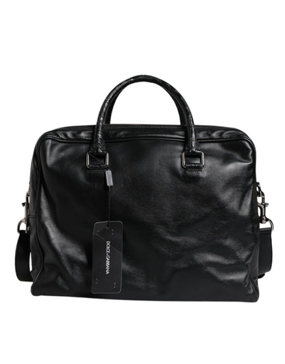 Dolce &amp; Gabbana Black Leather Messenger Shoulder Strap Bag