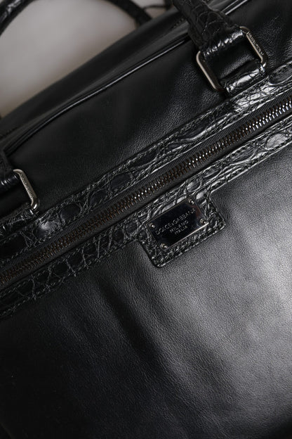 Dolce &amp; Gabbana Black Leather Messenger Shoulder Strap Bag