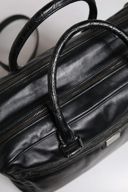 Dolce &amp; Gabbana Black Leather Messenger Shoulder Strap Bag