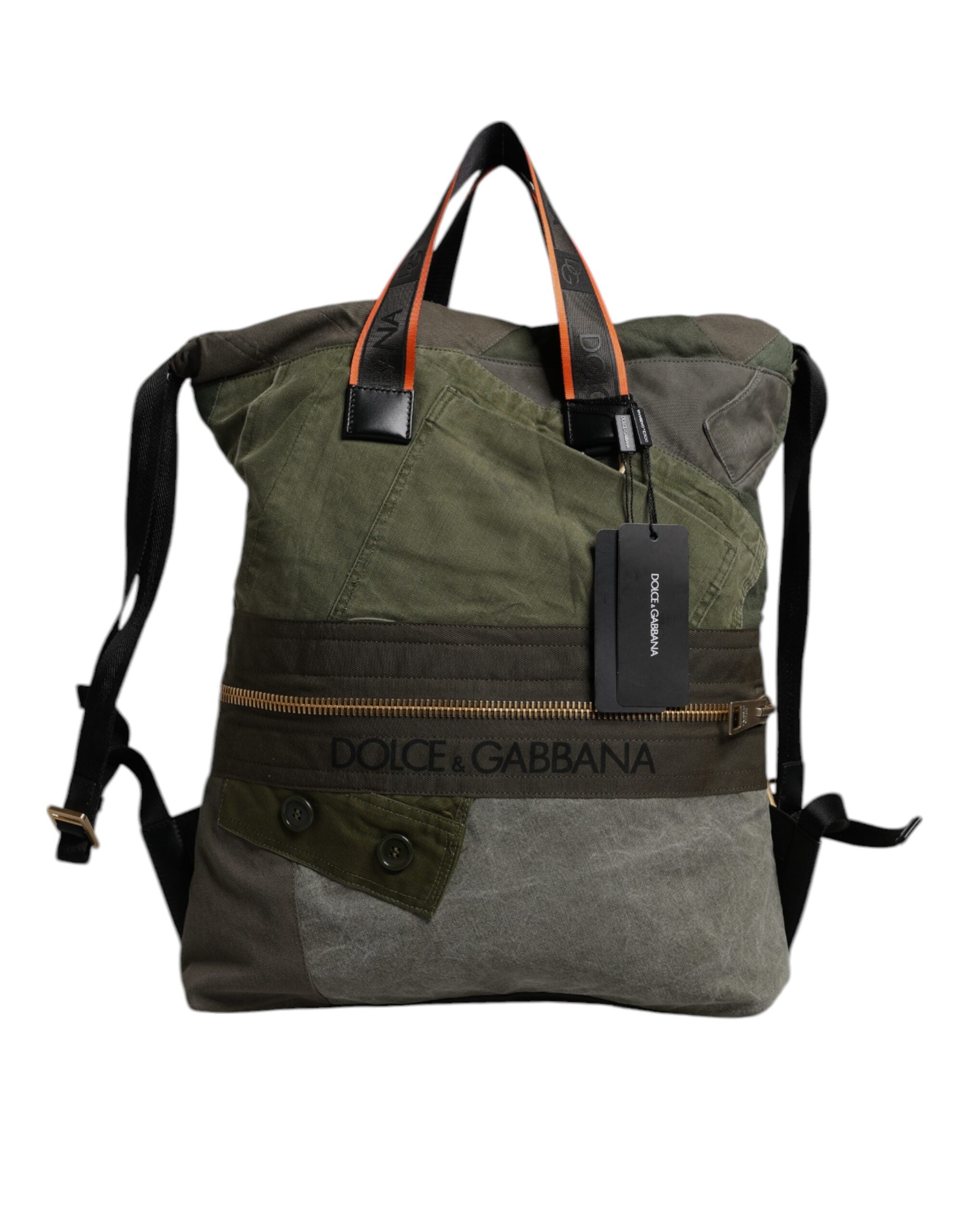 Dolce &amp; Gabbana Military Green Patchwork Rucksack Backpack Bag