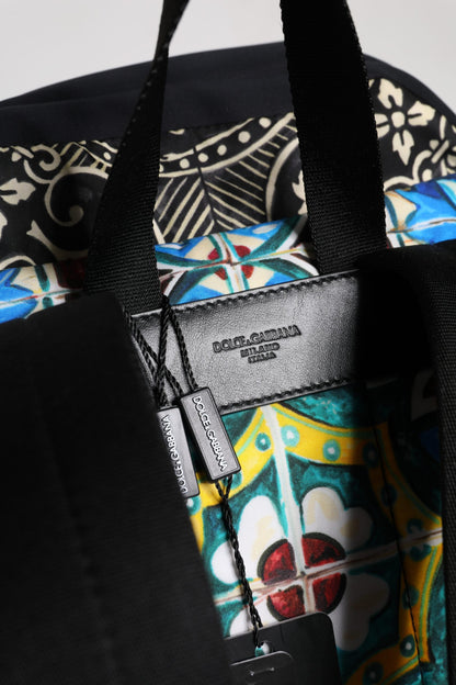 Dolce &amp; Gabbana Multicolor Maiolica Print Nylon Backpack Bag