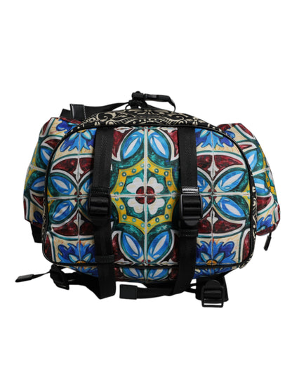 Dolce &amp; Gabbana Multicolor Maiolica Print Nylon Backpack Bag
