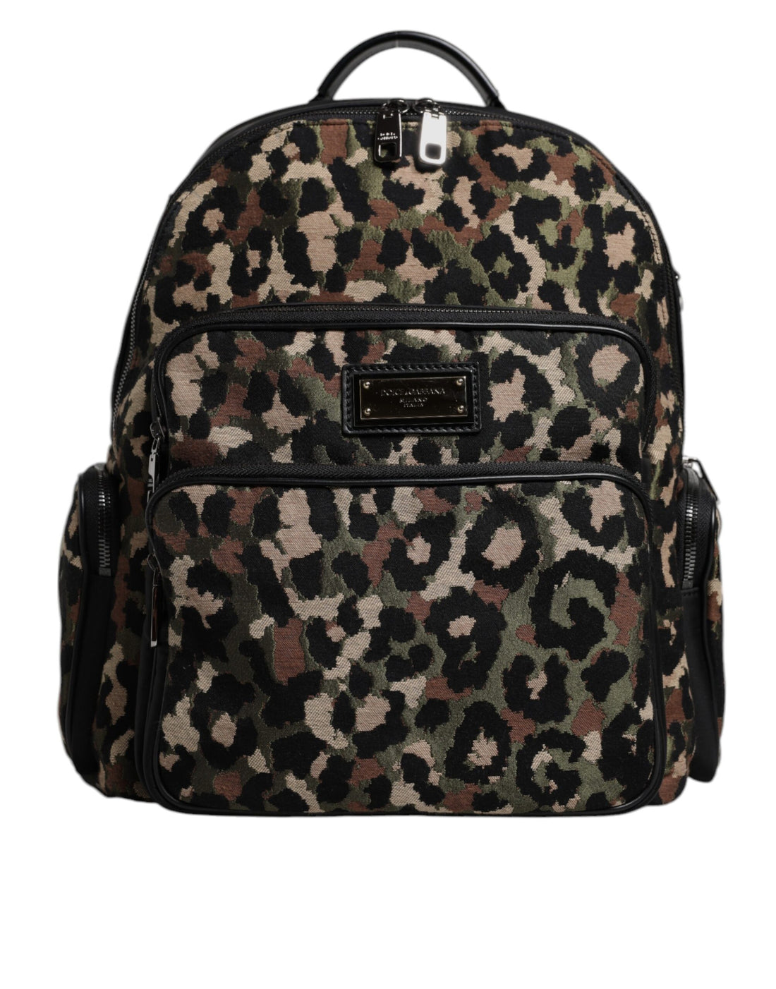 Dolce &amp; Gabbana Multicolor Leopard Print DG Logo Plaque Men Backpack Bag