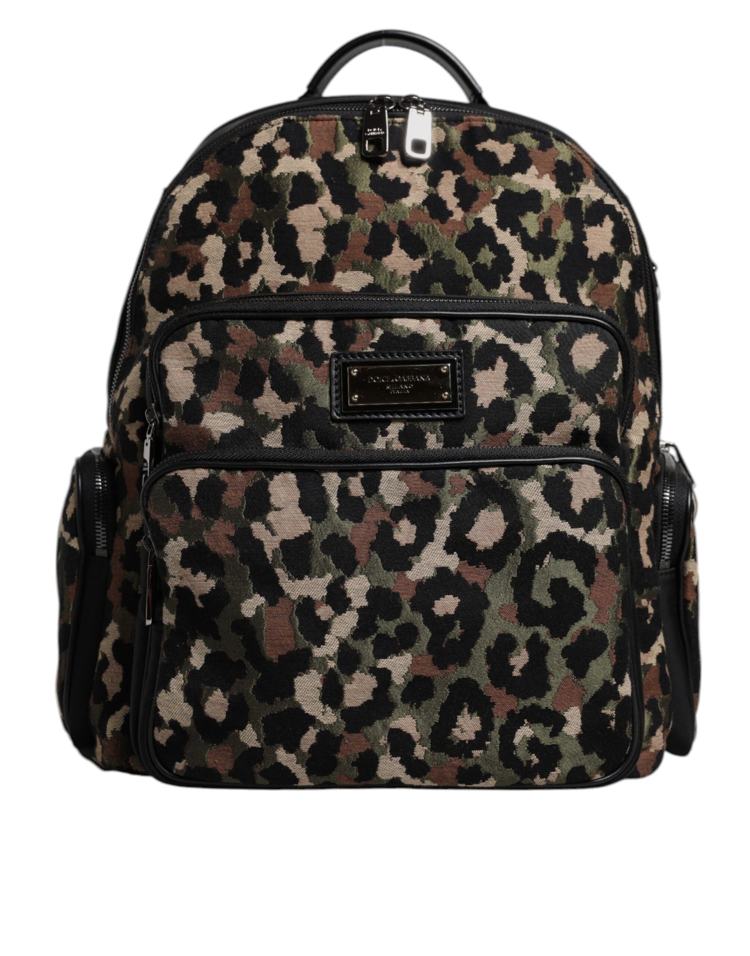 Dolce &amp; Gabbana Multicolor Leopard Print DG Logo Plaque Men Backpack Bag