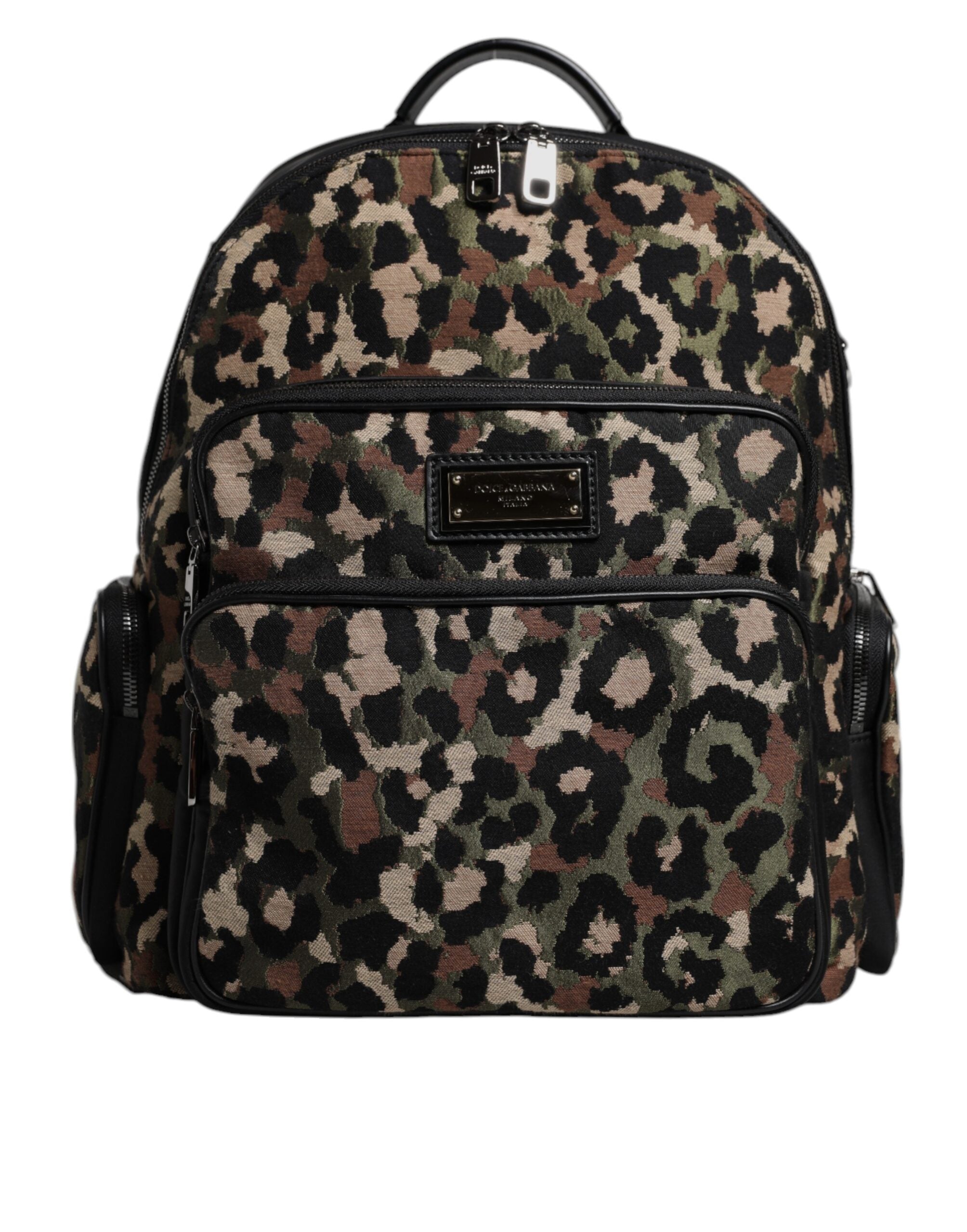Dolce &amp; Gabbana Multicolor Leopard Print DG Logo Plaque Men Backpack Bag