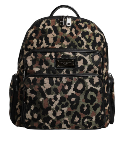 Dolce &amp; Gabbana Multicolor Leopard Print DG Logo Plaque Men Backpack Bag