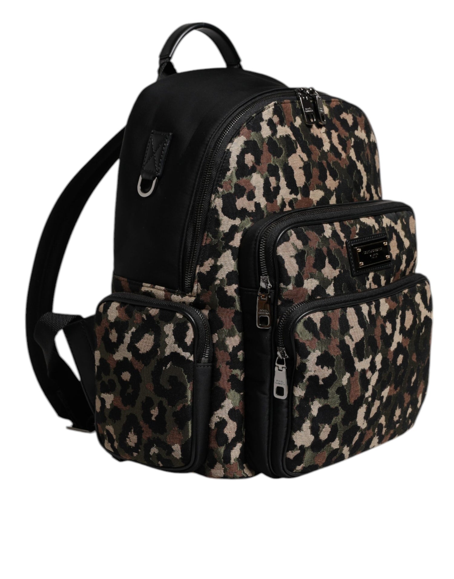 Dolce &amp; Gabbana Multicolor Leopard Print DG Logo Plaque Men Backpack Bag
