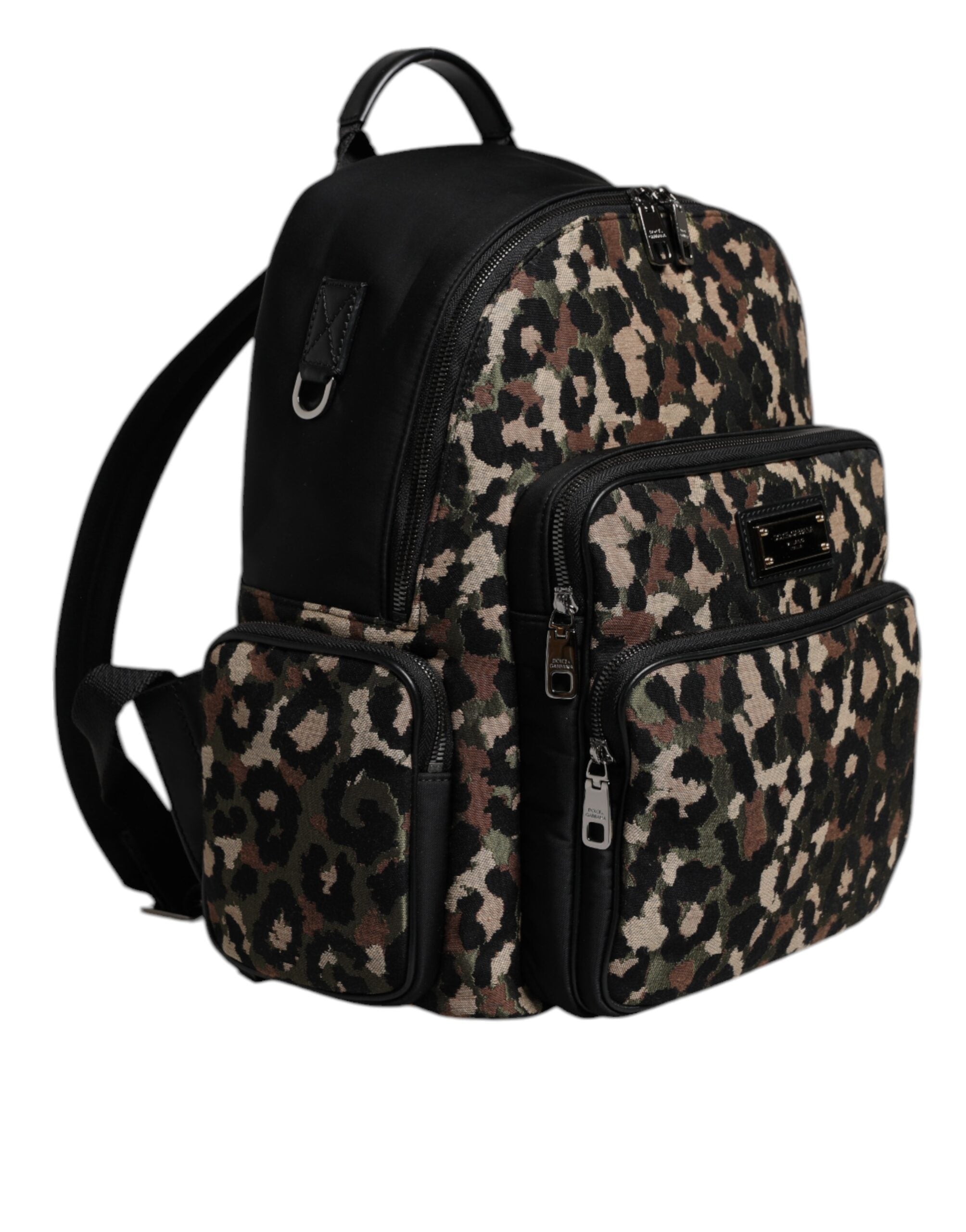 Dolce &amp; Gabbana Multicolor Leopard Print DG Logo Plaque Men Backpack Bag
