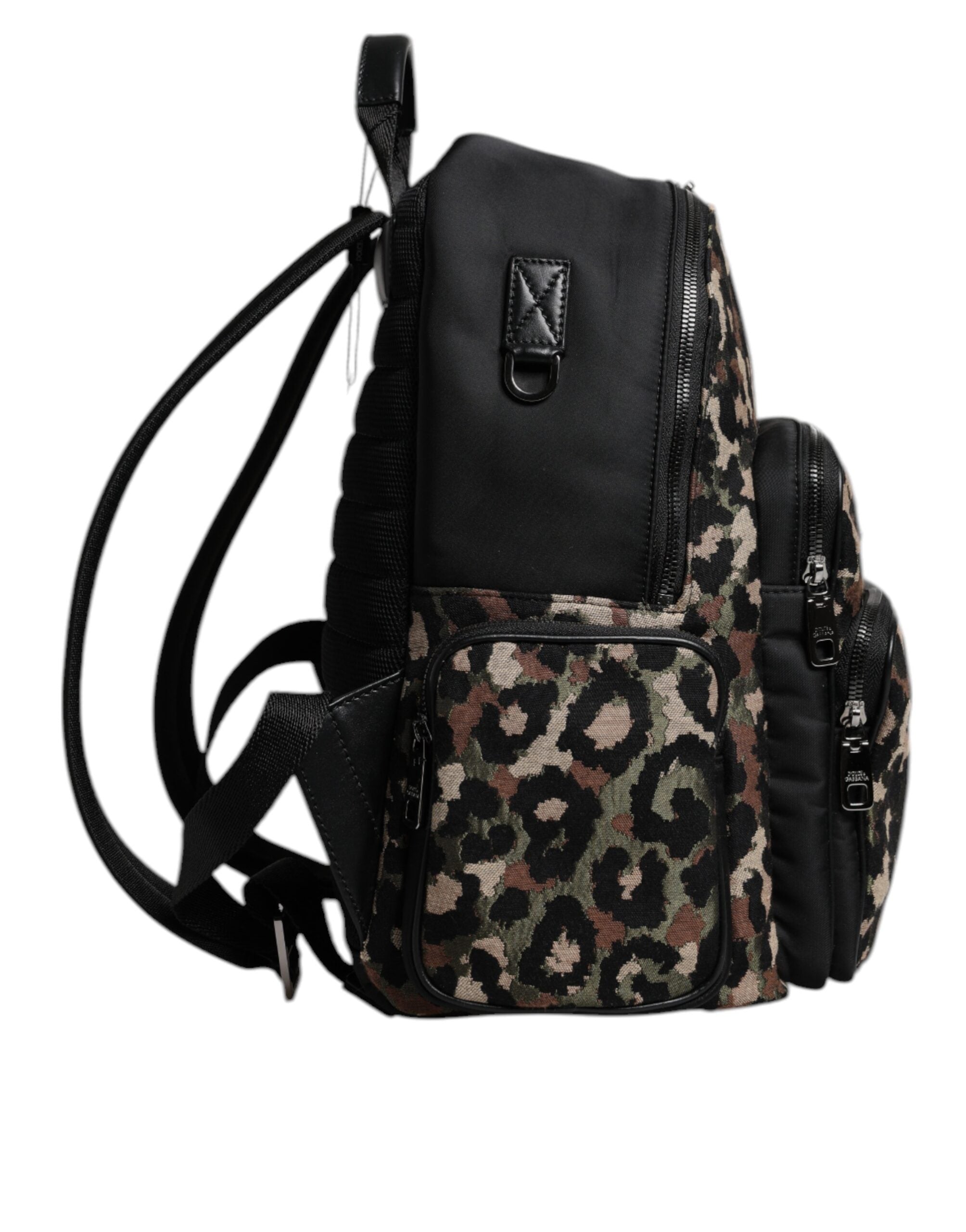 Dolce &amp; Gabbana Multicolor Leopard Print DG Logo Plaque Men Backpack Bag
