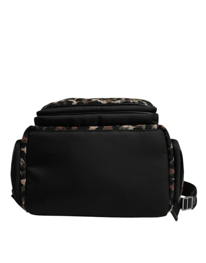 Dolce &amp; Gabbana Multicolor Leopard Print DG Logo Plaque Men Backpack Bag