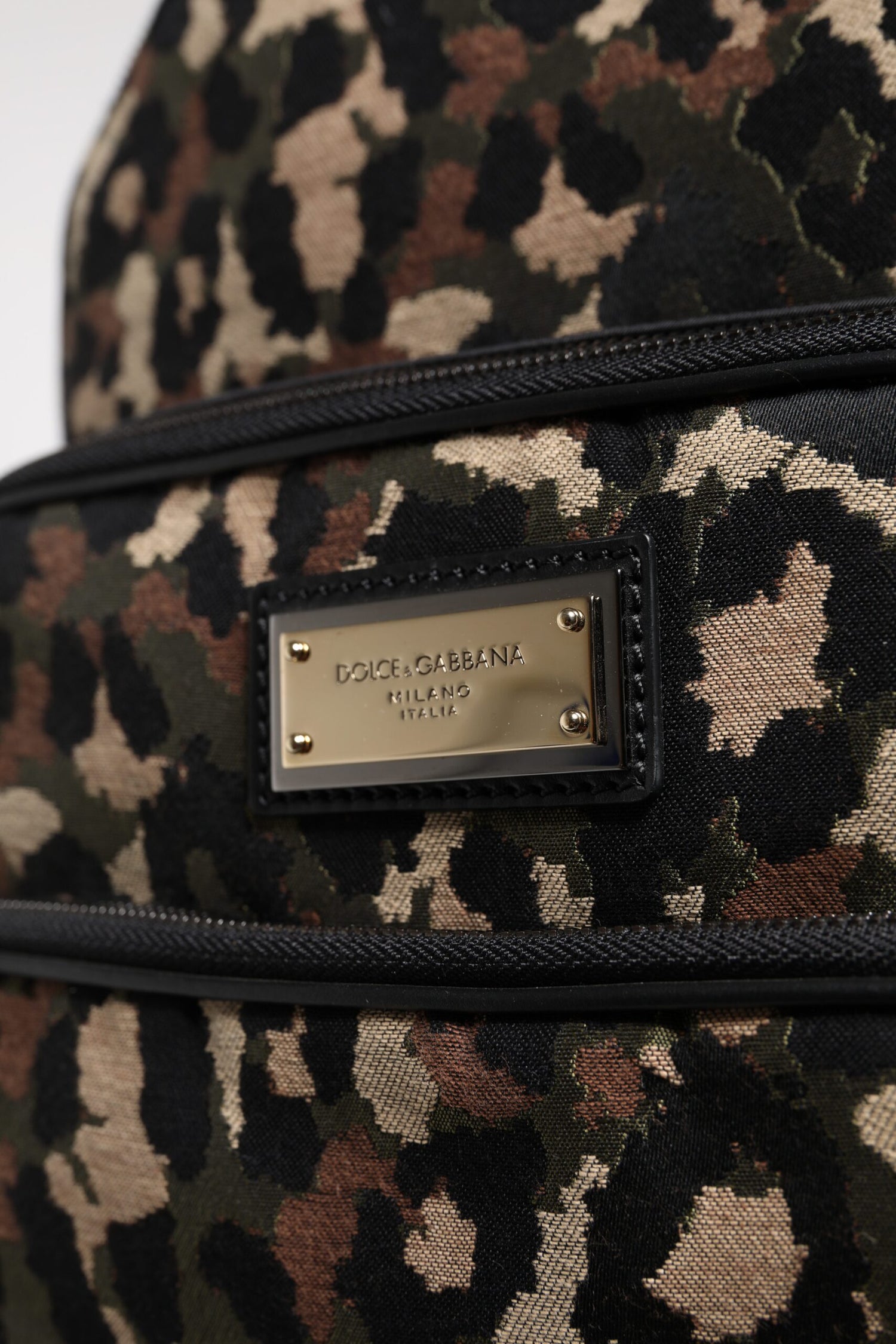Dolce &amp; Gabbana Multicolor Leopard Print DG Logo Plaque Men Backpack Bag