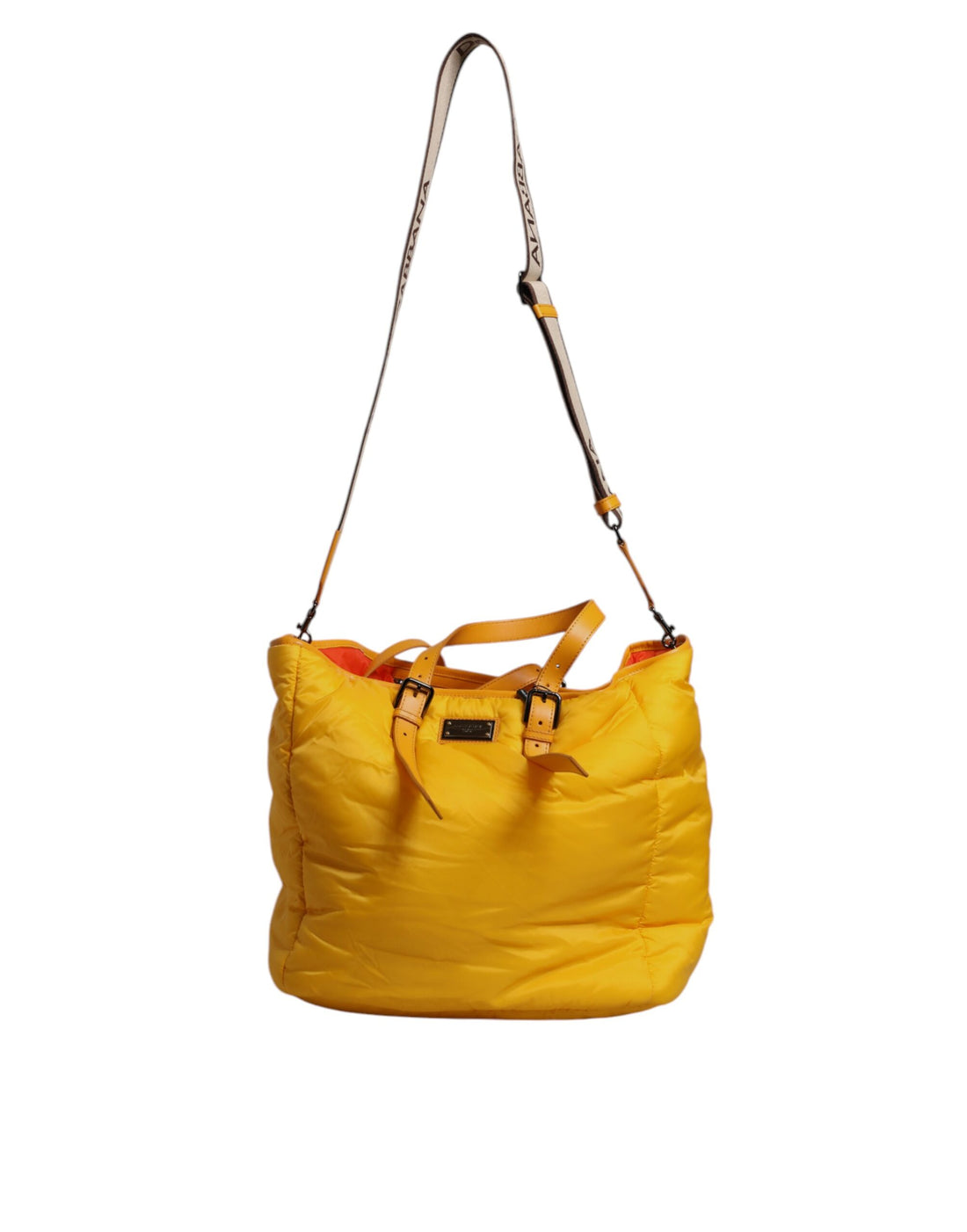 Dolce &amp; Gabbana Yellow Orange Nylon Logo Plaque Hand Shoulder Duffle Bag