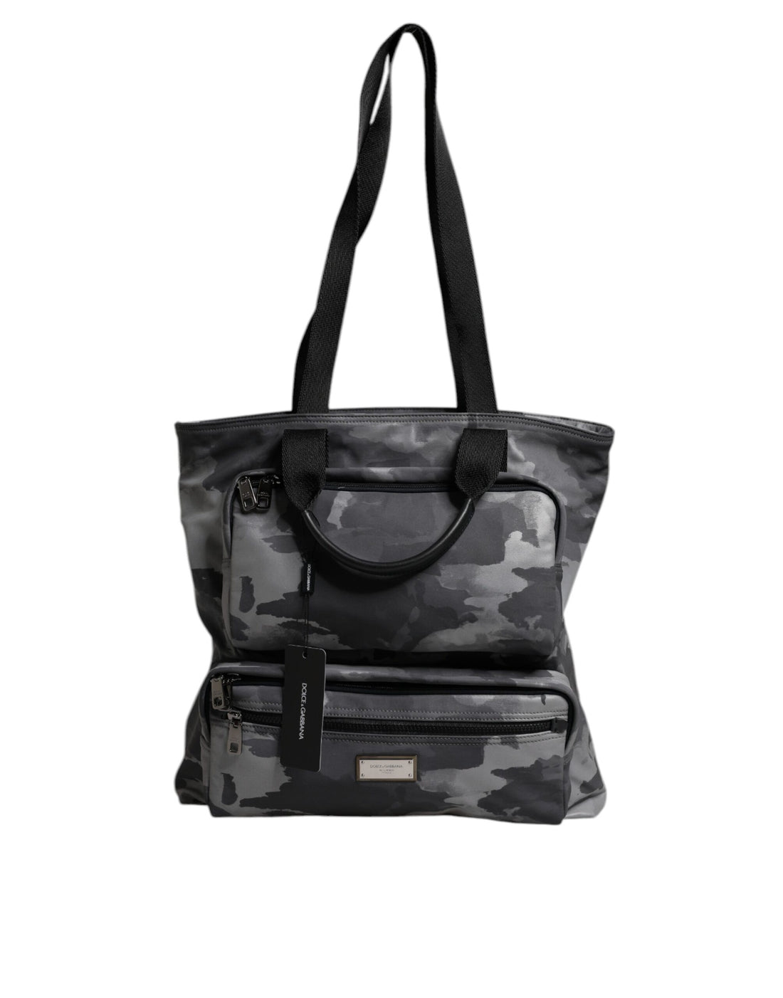 Dolce &amp; Gabbana Gray Camo Cotton Multiple Compartments Tote Bag