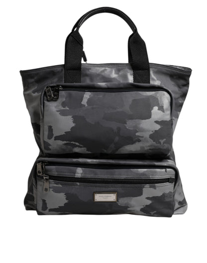 Dolce &amp; Gabbana Gray Camo Cotton Multiple Compartments Tote Bag
