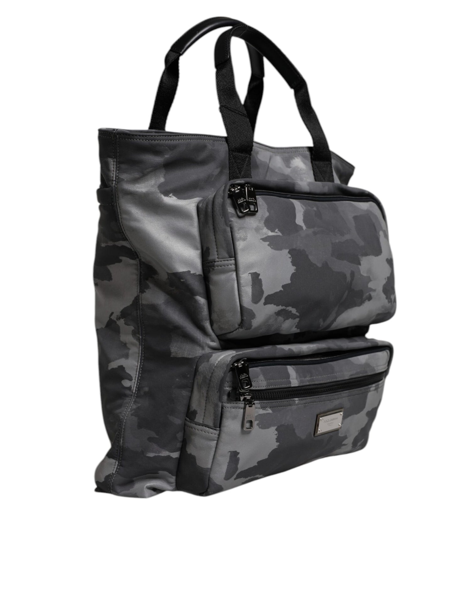 Dolce &amp; Gabbana Gray Camo Cotton Multiple Compartments Tote Bag