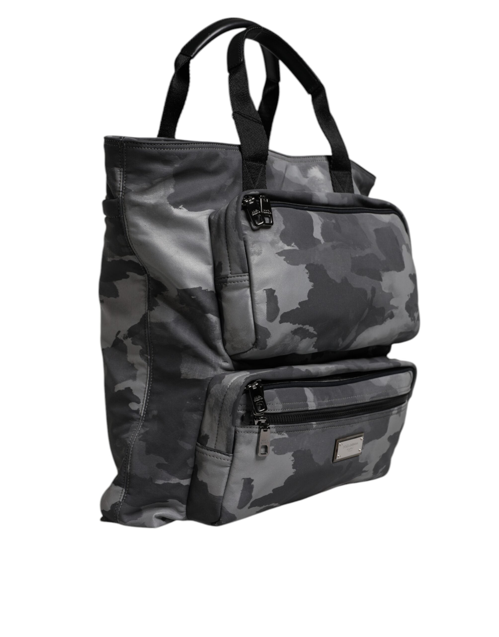Dolce &amp; Gabbana Gray Camo Cotton Multiple Compartments Tote Bag