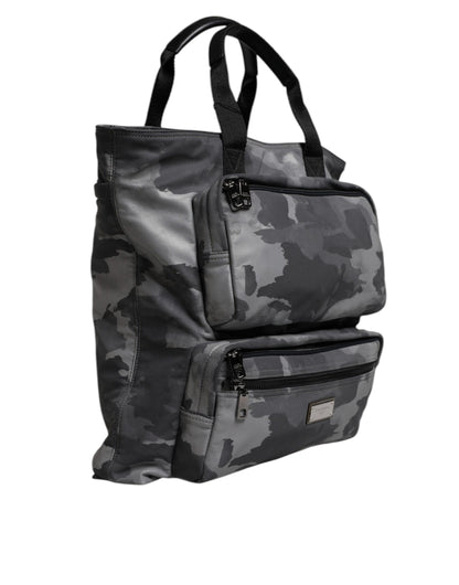 Dolce &amp; Gabbana Gray Camo Cotton Multiple Compartments Tote Bag