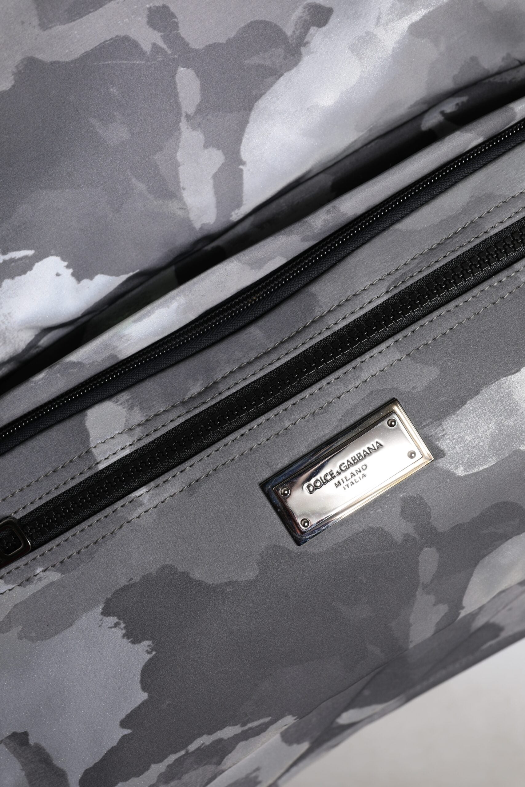 Dolce &amp; Gabbana Gray Camo Cotton Multiple Compartments Tote Bag