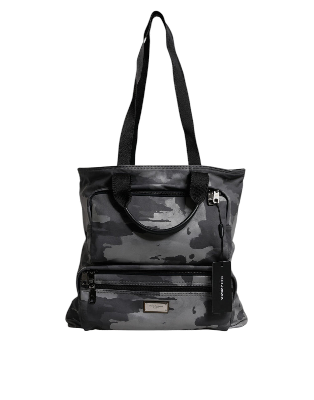 Dolce &amp; Gabbana Gray Camo Cotton Multiple Compartments Tote Bag