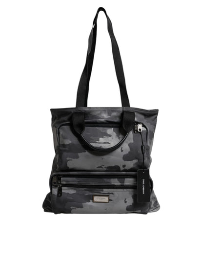 Dolce &amp; Gabbana Gray Camo Cotton Multiple Compartments Tote Bag