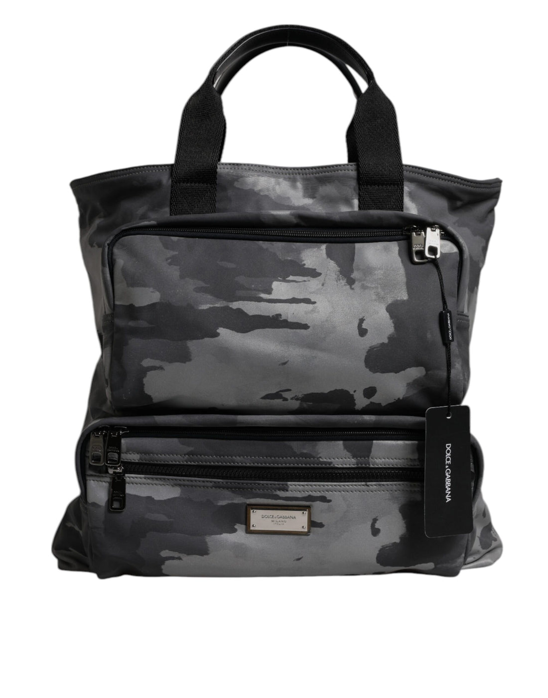 Dolce &amp; Gabbana Gray Camo Cotton Multiple Compartments Tote Bag