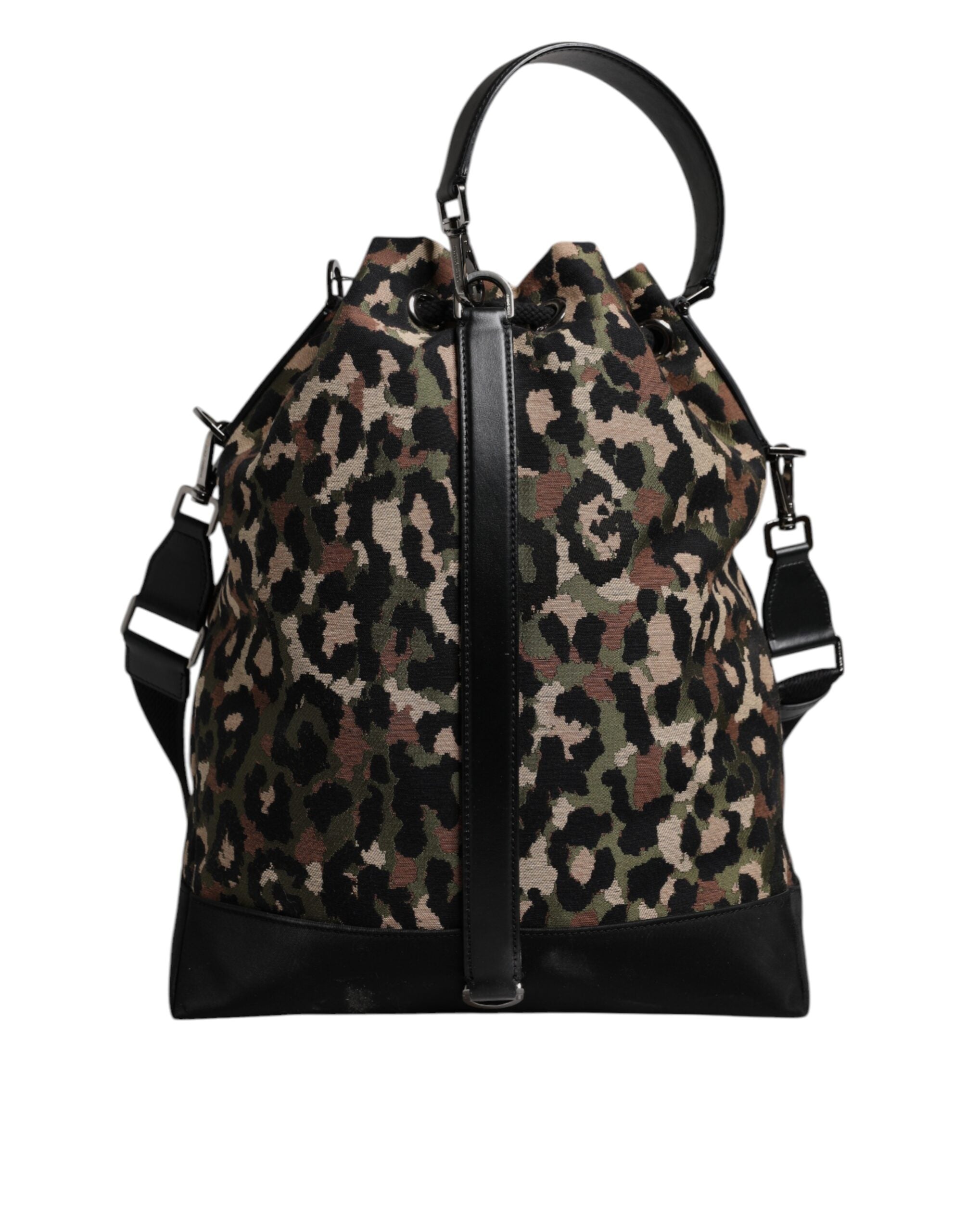 Dolce &amp; Gabbana Multicolor Leopard Cotton Shoulder Bucket Bag