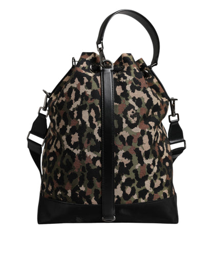 Dolce &amp; Gabbana Multicolor Leopard Cotton Shoulder Bucket Bag