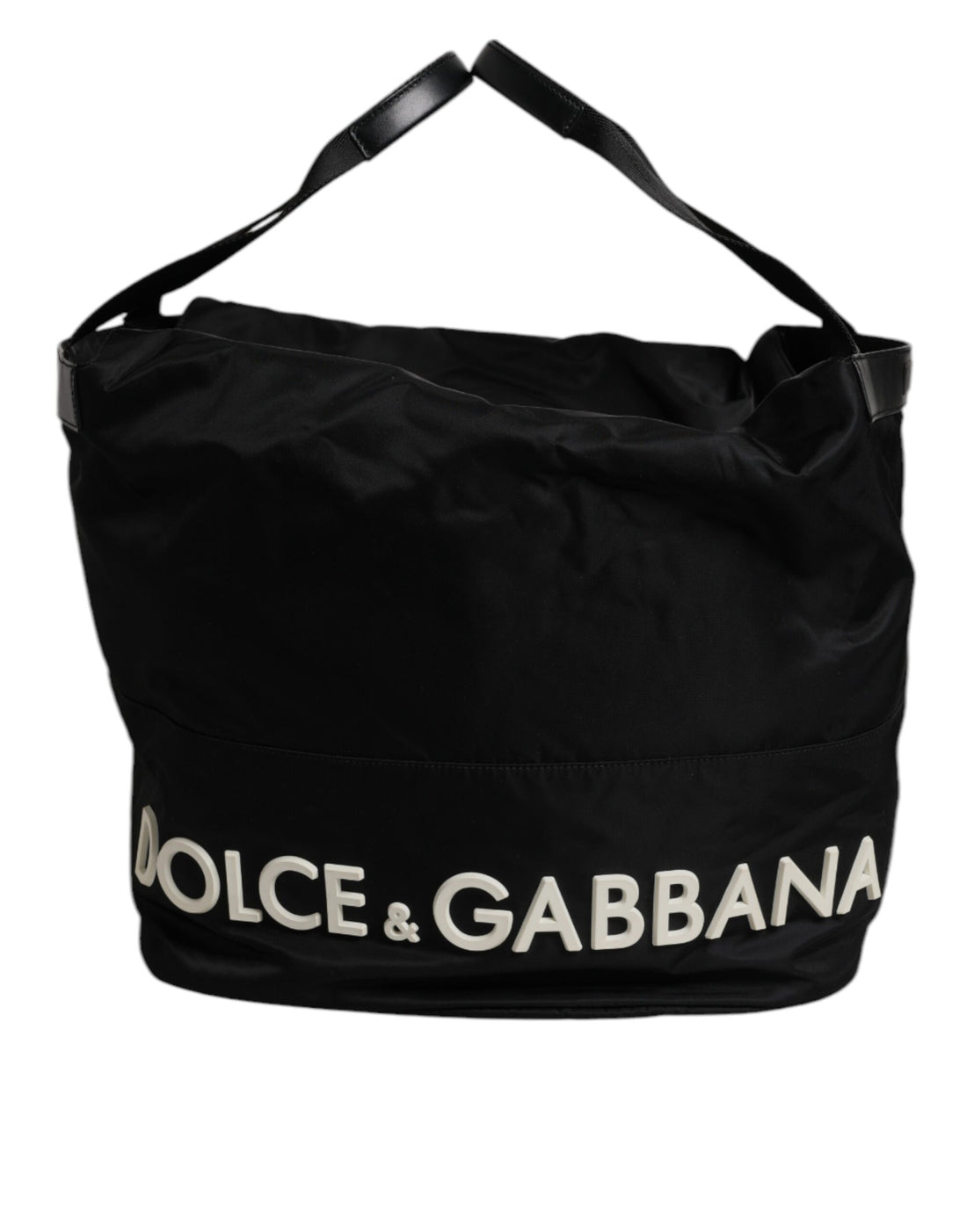 Dolce &amp; Gabbana Black Nylon White Iconic Logo Shoulder Bucket Bag