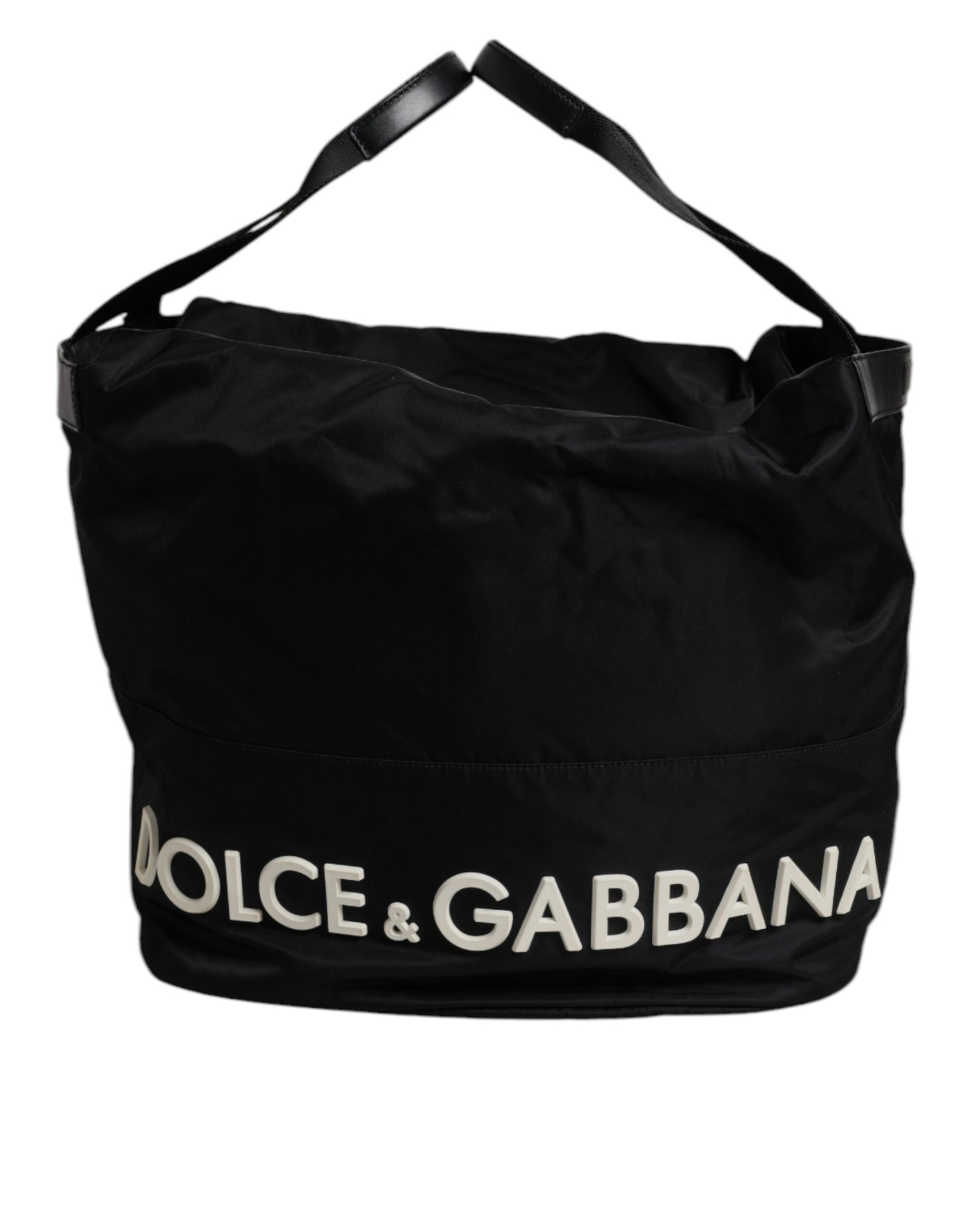 Dolce &amp; Gabbana Black Nylon White Iconic Logo Shoulder Bucket Bag